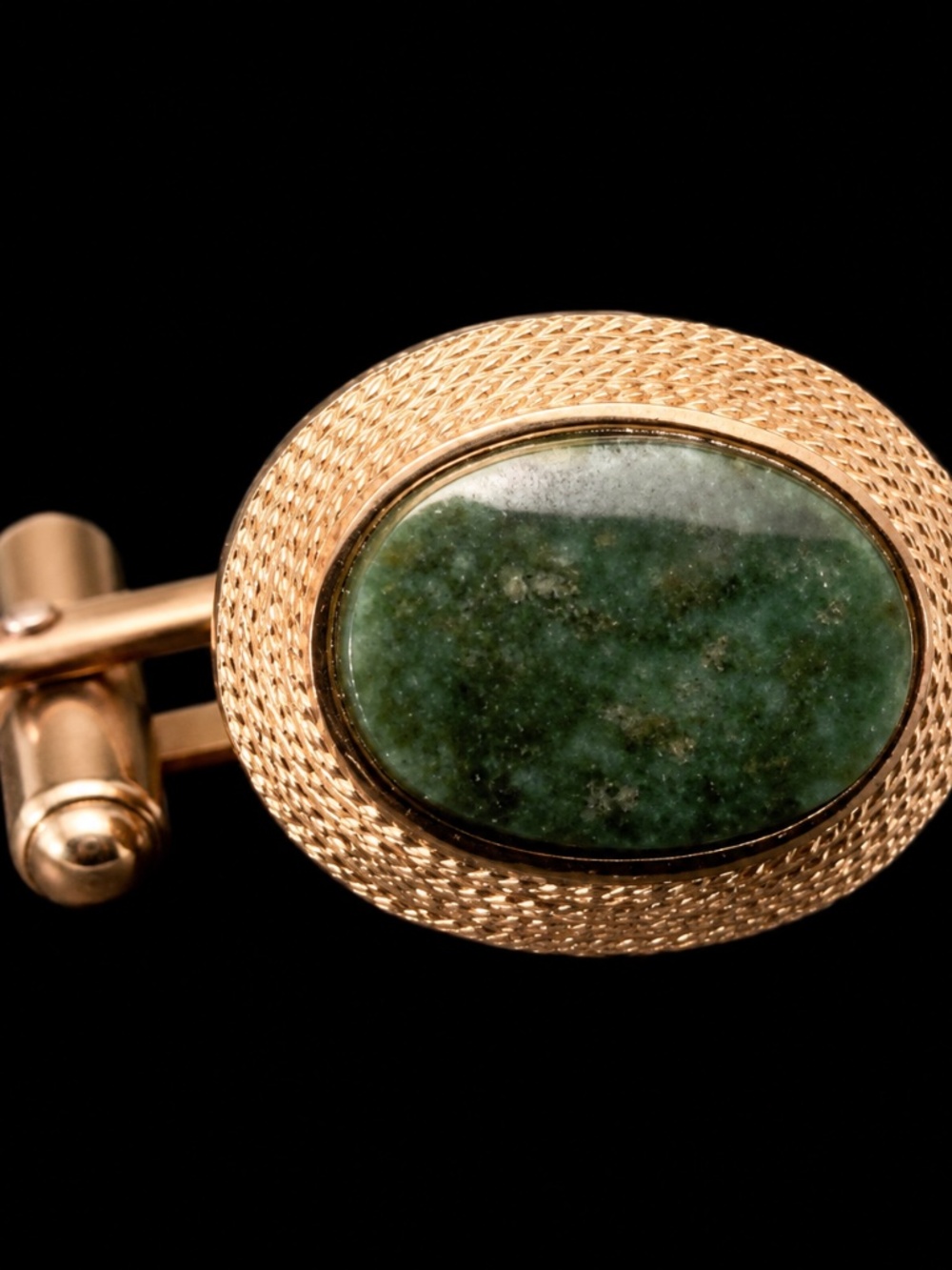 Vintage Sterling Silver Green Cabochon Cufflink – Single